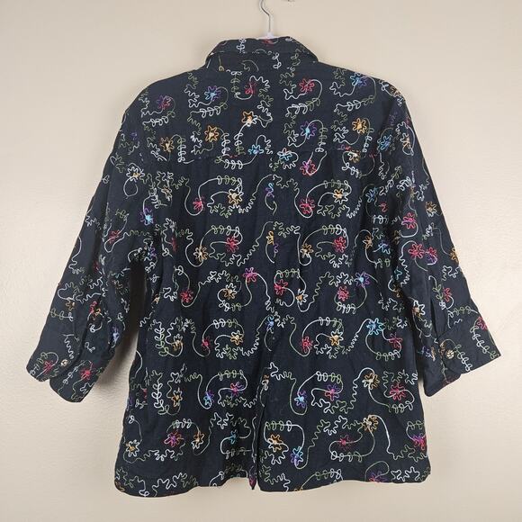 Embroidered Floral Button Down Linen Blend Jacket - Picture 2 of 7
